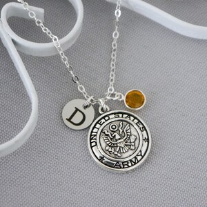 Personalized Army Necklace, Army Mom Gift, Army Girlfriend Gift, Army Wife Gift, Letter Birthstone Necklace, Military Necklace, Personalized