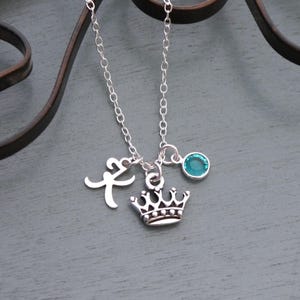 Crown Necklace, Personalized Princess Crown Necklace, Princess Necklace,Little Princess Gifts, Letter Birthstone, Pageant Jewelry Gifts