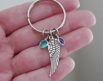 Angel Wing Keychain with Birthstones, 1 2 3 4 Birthstones, Memorial Gifts, Sympathy Gifts, Miscarriage Gifts, Remembrance Gifts, More Losses