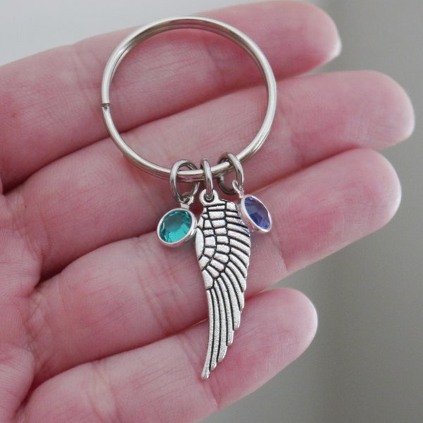 Angel Wing Keychain with Birthstones, 1 2 3 4 Birthstones, Memorial Gifts, Sympathy Gifts, Miscarriage Gifts, Remembrance Gifts, More Losses