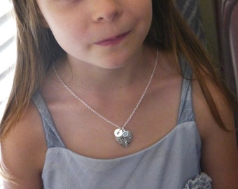 Girls Necklace, Personalized, Picture Locket, Heart Photo Locket, Initial Charm, Birthstone, Letter Disc, Custom, Gifts Niece Granddaughter