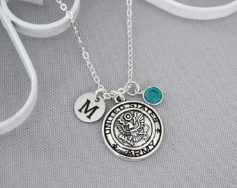 Army Necklace, Personalized Army Necklace, Silver Army Necklace, Initial Necklace, Army Mom Necklace, Army Wife Gifts, Army Girlfriend