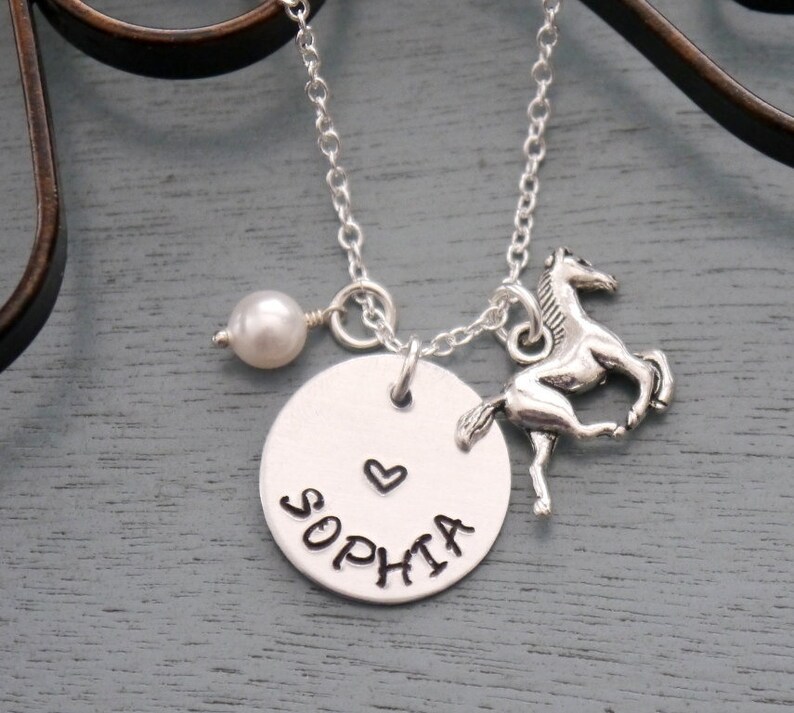 Personalized Horse Necklace Horse Necklace Horse Name Etsy