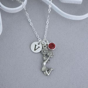 Cheerleader Necklace, Personalized Cheerleader Necklace, Cheerleader Gifts, Letter Birthstone, Cheerleader Jewelry, Cheer Necklace, Custom image 2