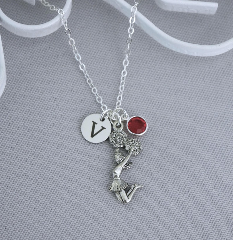 Cheerleader Necklace, Personalized Cheerleader Necklace, Cheerleader Gifts, Letter Birthstone, Cheerleader Jewelry, Cheer Necklace, Custom image 2