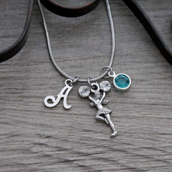 Cheerleader Necklace, Personalized Cheerleader Necklace, Cheerleader Jewelry, Cheerleader Gifts, Initial Necklace, Birthstone Necklace