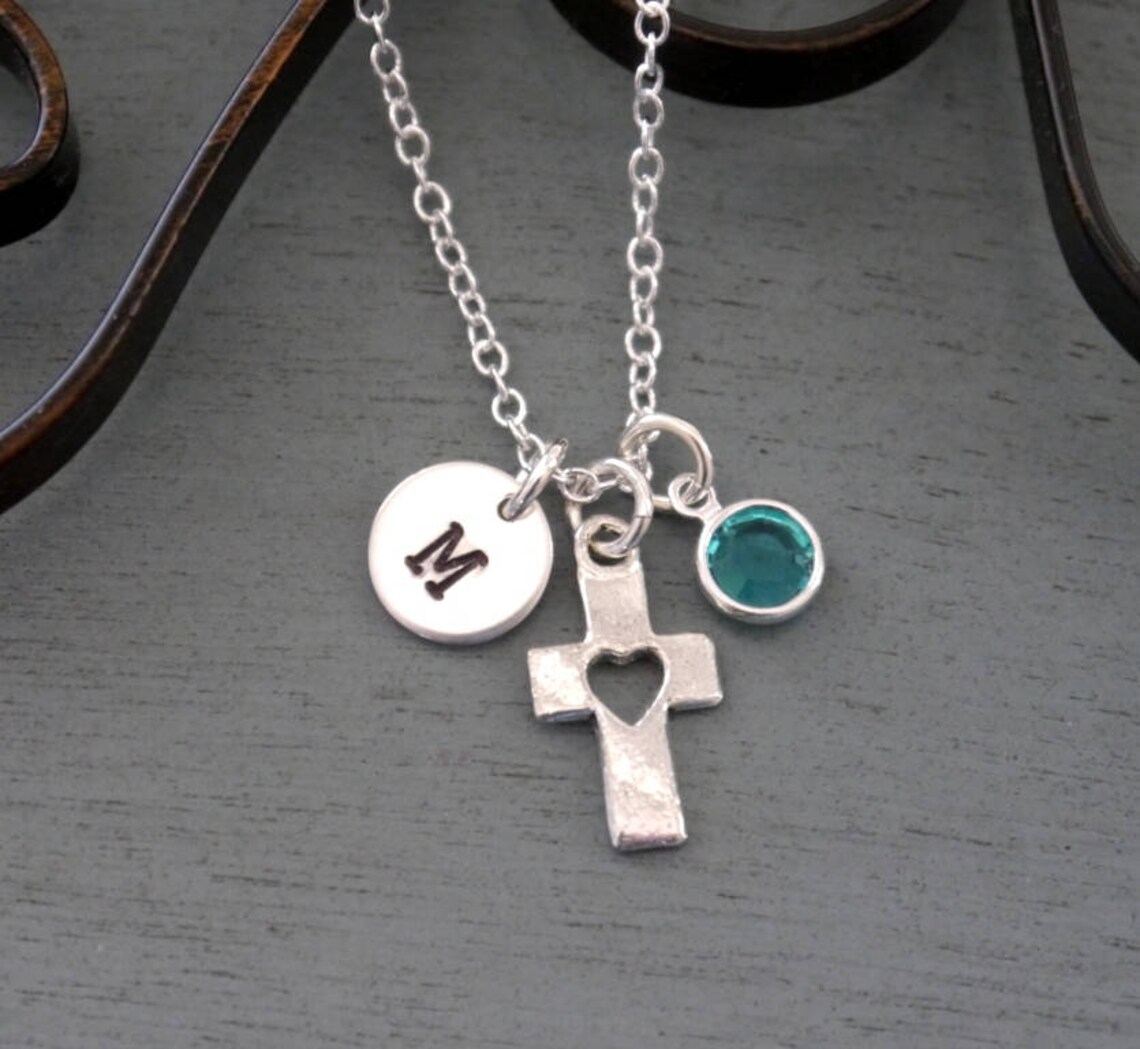 Cross Heart Necklace Personalized Cross Necklace Cross Etsy