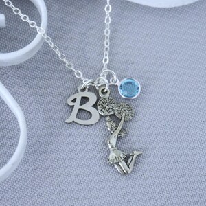 Cheerleader Necklace Personalized, Initial Disc, Letter, Cheerleading Gift, Birthstone, Custom, Gifts for Girls, Silver, Cheer Team Jewelry image 8