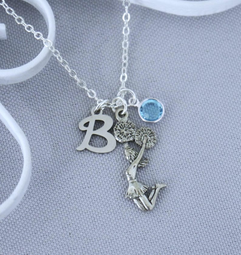 Cheerleader Necklace Personalized, Initial Disc, Letter, Cheerleading Gift, Birthstone, Custom, Gifts for Girls, Silver, Cheer Team Jewelry image 8