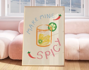 Spicy Margarita Print Spicy Marg Cocktail Poster Aesthetic Poster Kitchen Artwork Cocktail Print Drink Lovers Margarita Cocktail Wall Art