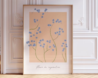 Forget me not Floral Poster Spring Poster Blue Flower Decor Botanical Art Wall Art Print Home Décor Spring Decor Flower Drawing Art