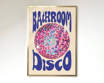 Bathroom Disco Print Colourful Home Décor Rainbow Bathroom Disco Ball Print Retro Poster Trendy Poster Wall Art Bathroom Prints