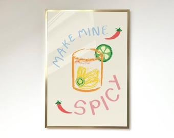 Spicy Marg Print Cocktail Poster Aesthetic Poster Kitchen Artwork Cocktail Print Bar Decor Drink Lovers Spicy Margarita Cocktail Wall Art