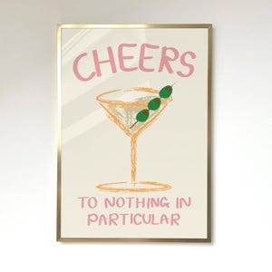 Cheers Bar Cart Print Cocktail Poster Alcohol Poster Martini Wall Art Quirky Wall Art Martini Kitchen Artwork Bar DecorTrendy Retro Bar Art