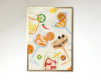 Cheers Print Retro Cocktail Poster Funky Spicy Marg Print Negroni Spritz Passionfruit Martini Cocktail Aesthetic Kitchen Wall Art Bar Decor