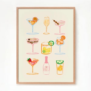 Cocktail Print Cocktail Poster Kitchen Aesthetic Poster Spicy Marg Print Martini Drink Lovers Aesthetic Girly Bar Cart Art Pink Wall Art image 2