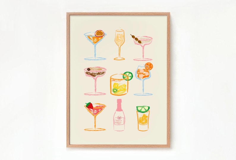 Cocktail Print Cocktail Poster Kitchen Aesthetic Poster Spicy Marg Print Martini Drink Lovers Aesthetic Girly Bar Cart Art Pink Wall Art image 2