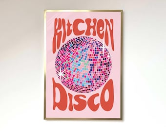 Kitchen Disco Print Colourful Home Décor Rainbow Kitchen Disco Ball Print Retro Poster Trendy Poster Wall Art Kitchen Prints Kitchen Decor