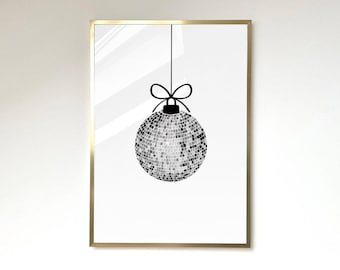Disco Bauble Print Black and White Disco Ball Print Kitchen Disco Ball Retro Poster Trendy Modern Wall Art Christmas Bauble Poster