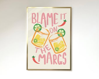 Spicy Marg Print Cocktail Poster Aesthetic Poster Kitchen Artwork Cocktail Print Bar Decor Blame It On The Margs Margarita Cocktail Wall Art