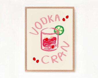 Vodka Cranberry Cocktail Poster Aesthetic Poster Kitchen Artwork Cocktail Print Bar Decor Drink Lovers Vodka Cranberry Cocktail Wall Art