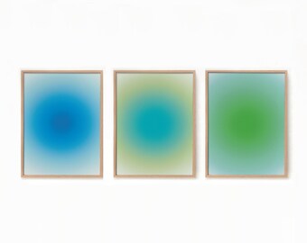 Set Of 3 Aura Posters Aura Gradient Print Wall Art Bedroom Prints Blue Green Turquoise Wall Art Home Decor Positive Colourful Posters