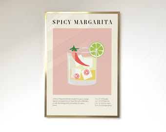 Spicy Marg Print Cocktail Recipe Poster Kitchen Artwork Cocktail Print Bar Decor Drink Lovers Spicy Margarita Cocktail Wall Art