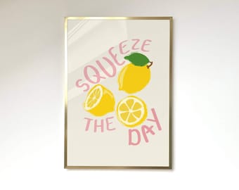 Squeeze The Day Lemon Print Aesthetic Kitchen Wall Art Home Bar Print Bar Decor Drink Lovers Margarita Wall Art Fruit Kitchen Bar Decor