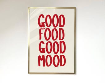 Good Food Good Mood Print Colourful Home Décor Food Print Kitchen Print Retro Poster Trendy Poster Wall Art Kitchen Prints Kitchen Decor