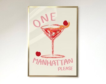 Manhattan Cocktail Poster Manhattan Print Aesthetic Poster Kitchen Artwork Cocktail Print Bar Decor Drink Lovers Classic Cocktail Wall Art