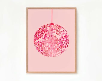 Pink Disco Ball Print Kitchen Disco Ball Poster Retro Poster Trendy Kitchen Decor Gallery Wall Art Dance Party Pink Wall Art 70s 80s Decor