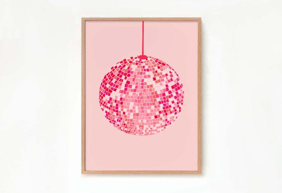Pink Disco Ball Print Kitchen Disco Ball Poster Retro Poster Trendy Kitchen Decor Gallery Wall Art Dance Party Pink Wall Art 70s 80s Decor
