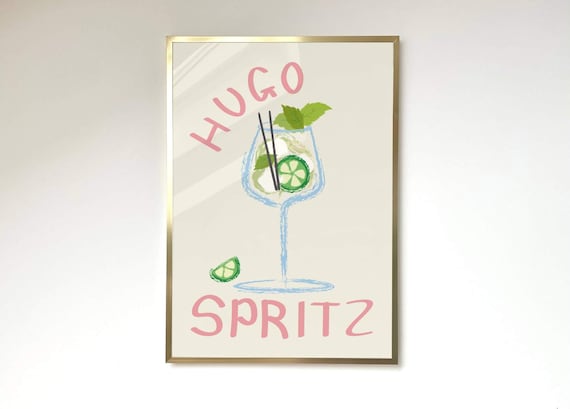 Hugo spritz Print Cocktail Poster Aesthetic Poster Kitchen Artwork Cocktail Print Bar Decor Drink Lovers Hugo Cocktail Wall Art