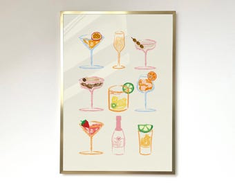 Cocktail Print Cocktail Poster Kitchen Aesthetic Poster Spicy Marg Print Martini Drink Lovers Aesthetic Girly Bar Cart Art Pink Wall Art