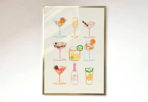 Cocktail Print Cocktail Poster Kitchen Aesthetic Poster Spicy Marg Print Martini Drink Lovers Aesthetic Girly Bar Cart Art Pink Wall Art