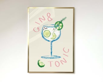 Gin and Tonic Print Gin Poster Aesthetic Poster Kitchen Artwork Gin and tonic Print Bar Decor Drink Lovers Gin & Tonic Wall Art