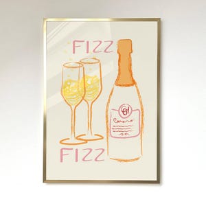Champagne Cocktail Poster Alcohol Champagne Drink Wall Art Wine Prints Trendy Wall Art Prints Bar Cart Decor Pink Poster Preppy Girly Poster