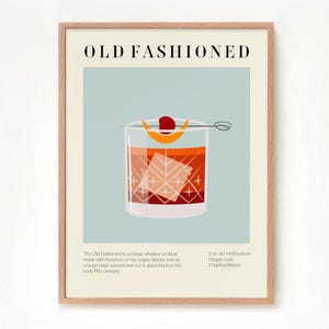 Old Fashioned Print Cocktail Poster Kitchen Artwork Cocktail Print Bar Decor Drink Lovers Old Fashioned Cocktail Recipe Mixology Wall Art