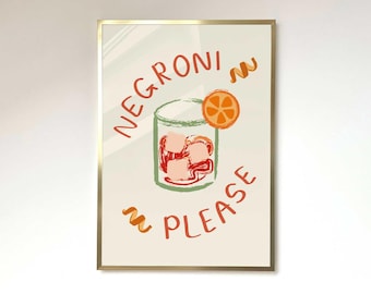 Negroni Print Cocktail Poster Aesthetic Poster Kitchen Artwork Cocktail Print Bar Decor Drink Lovers Gin Cocktail Negroni Cocktail Wall Art