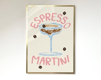 Espresso Martini Poster Bar Cart Decor Cocktail Poster Party Retro Poster Kitchen Artwork Cocktail Print Drink Lovers Cocktail Wall Art