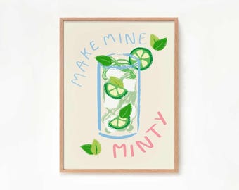 Mojito Print Cocktail Poster Aesthetic Poster Kitchen Artwork Cocktail Print Bar Decor Drink Lovers Mojito Cocktail Wall Art