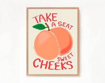 Take A Seat Sweet Cheeks Print Retro Bathroom Wall Art Toilet Print Home Decor Bathroom Print Funny Toilet Bathroom Poster Peach Art Poster