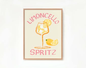 Limoncello Spritz Print Italian Aesthetic Poster Kitchen Artwork Cocktail Print Bar Decor Drink Lovers Limoncello Cocktail Wall Art
