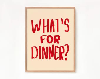What's For Dinner Print Colourful Home Décor Tea Time Kitchen Print Retro Poster Trendy Poster Wall Art Kitchen Prints Kitchen Decor