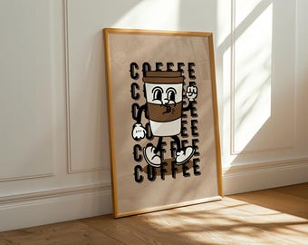 Coffee Cup Kitchen Print: Brown Coffee Word Art