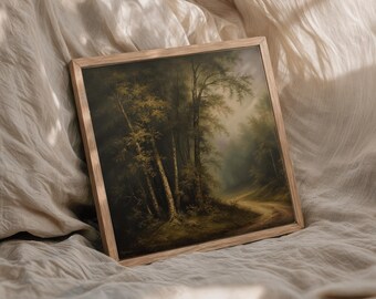 Vintage Waldlandschaft Druck: Stimmungsvolle Ölmalerei