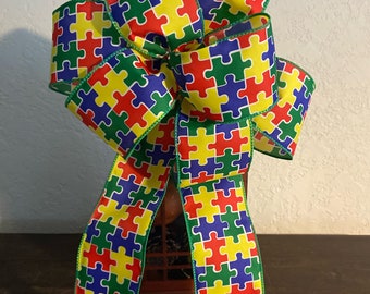 Autism Bow for Wreaths, Lanterns, Mantel or anything.