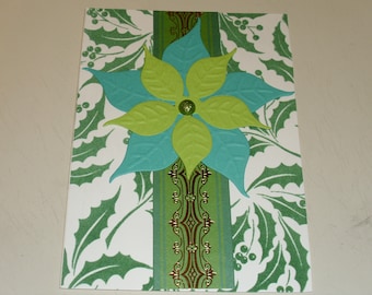 Tarjeta navideña de flor de pascua verde