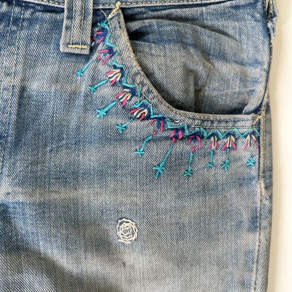 Vintage 60s 70s bell bottom jeans hippie embroide… - image 9
