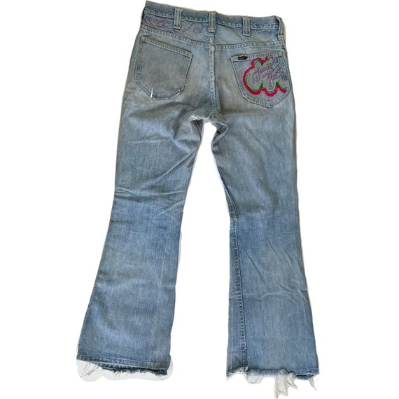 Vintage 60s 70s bell bottom jeans hippie embroide… - image 1
